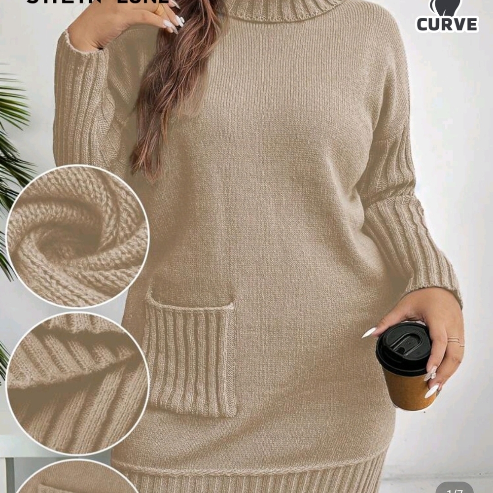 SOLD OUT ONLINE, Tan Ribbed Knit Sweater Dress